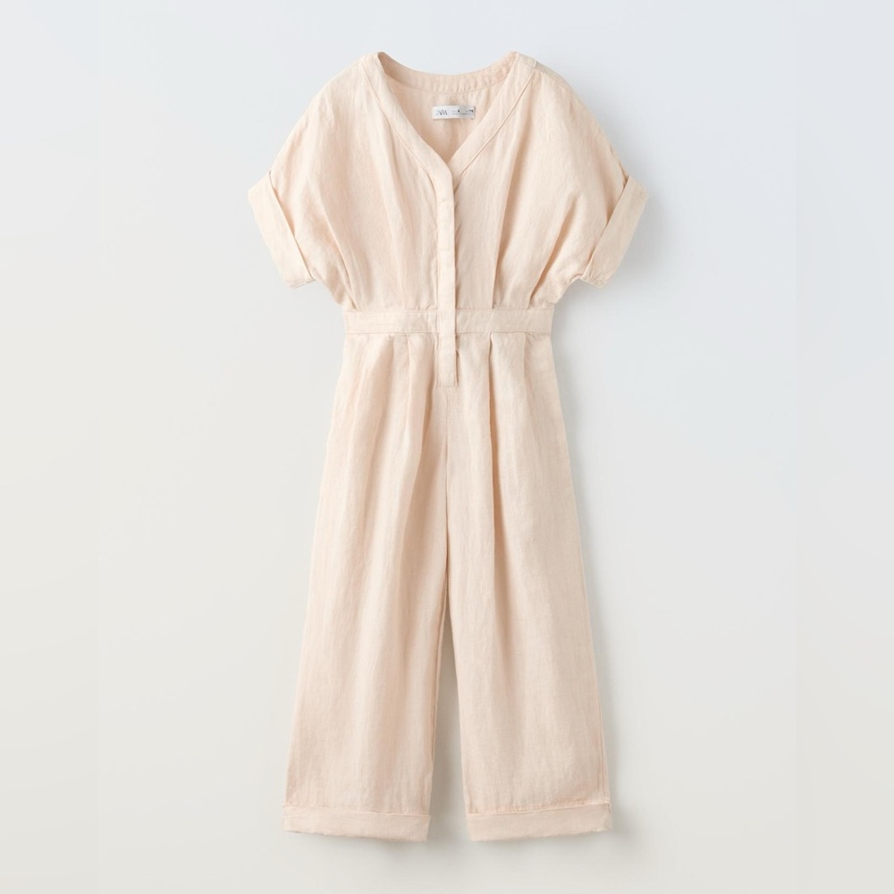 ZARA Cream V-Neck Linen Jumpsuit